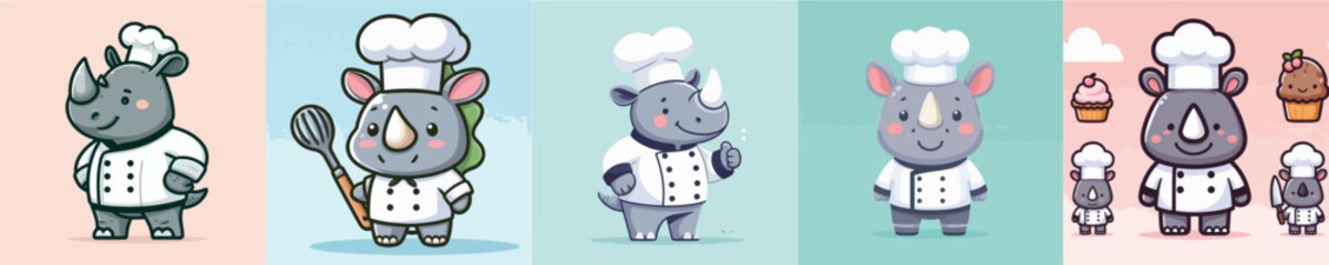 cute rhino vector cosplay chef