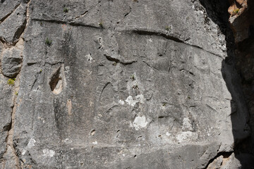 Relief of God Teshub and the Goddess Hebat in Yazilikaya, Hattusa Ancient City in Corum, Turkiye