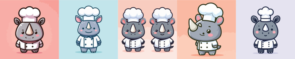 cute rhino vector cosplay chef