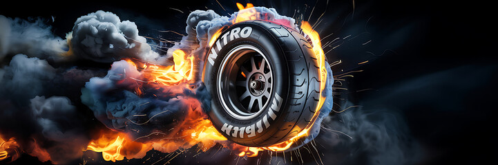 Burning Nitro Tire with Smoke and Fire