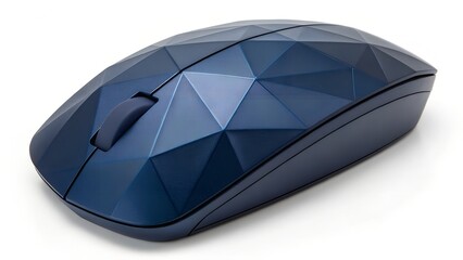 A modern blue wireless computer mouse with a unique faceted geometric design shown isolated on white background