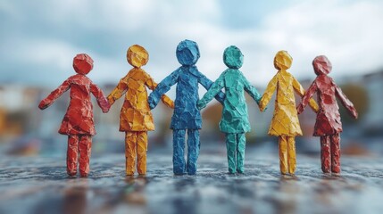 Colorful figures standing together in a community.
