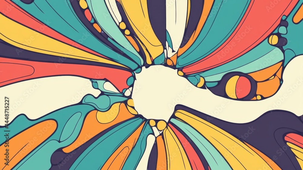 Poster abstract retro burst design with vibrant colors and dynamic lines in a psychedelic style