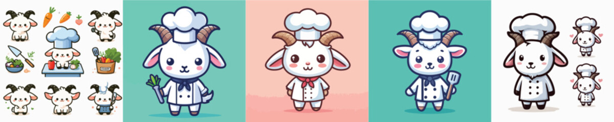 cute goat vector cosplay chef