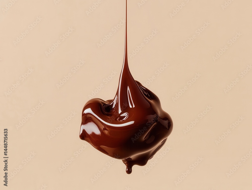 Aufkleber decadent dark chocolate liquid flowing in a smooth stream against a neutral background creating a vi