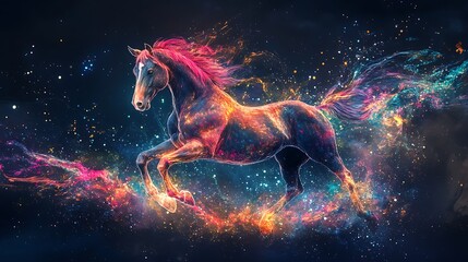 Abstract energetic stallion standing bold in an explosion of colors generative ai