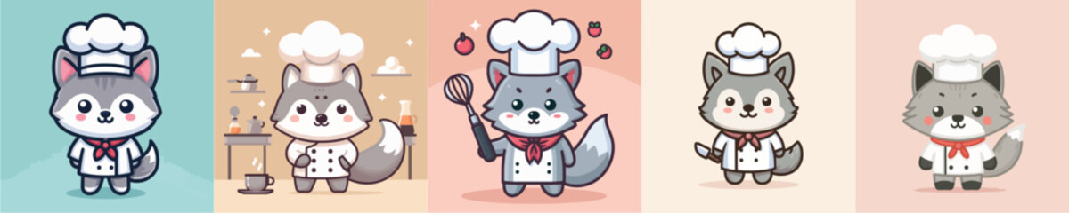 cute wolf vector cosplay chef