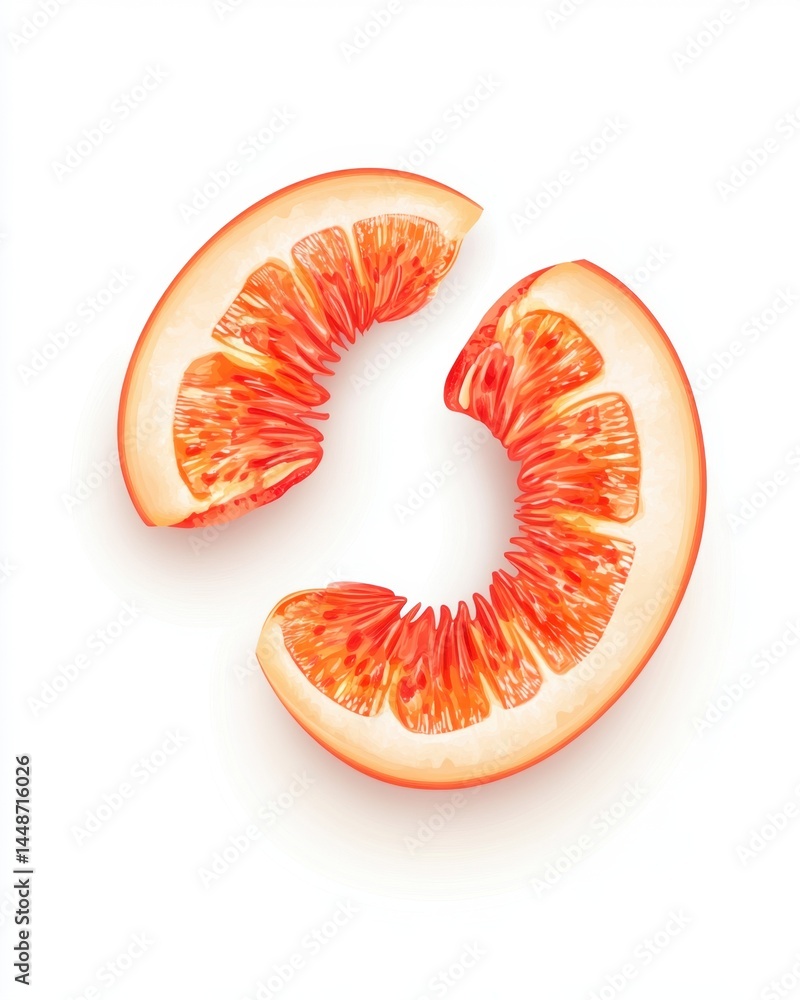 Aufkleber two slices of fresh red grapefruit on white background showing juicy pulp and vibrant color with sof