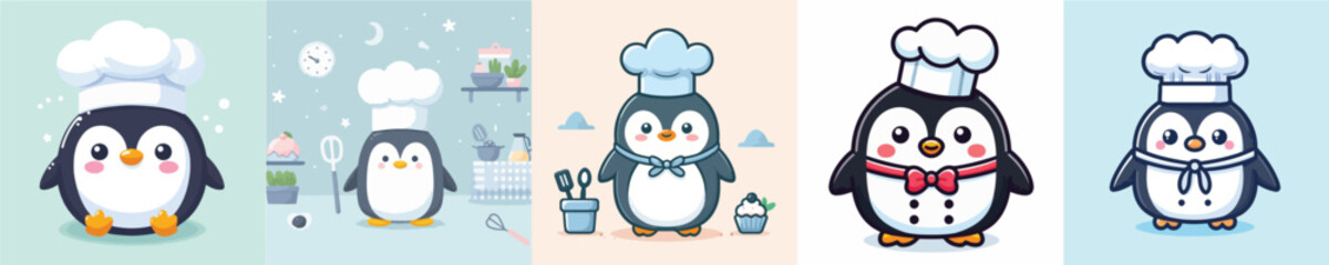cute penguin vector cosplay chef