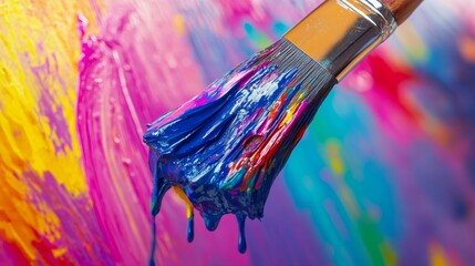 Obraz premium A close-up of a paintbrush dripping with thick