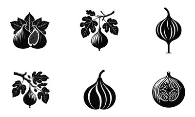 Fig Fruit Icons – Black and White Fig Illustrations, Minimalist Logo Style