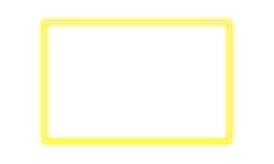 Glowing yellow neon rectangular frame isolated on transparent background. Bright electric light border, modern neon sign, luminous frame design element