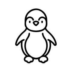 Cute baby penguin illustration, cheerful stance on white background, copy space