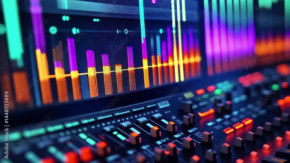 Aufkleber animated audio spectrum equalizer showcases vibrant visual effects during music playback, nimated au