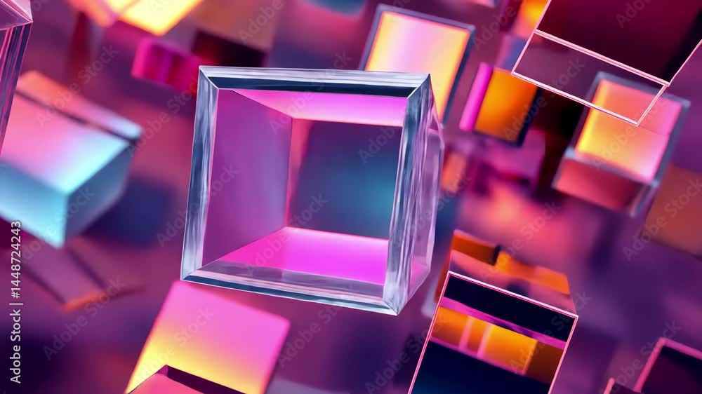 Poster Abstract cubic background featuring vibrant crystal-like shapes in a colorful arrangement, 4K abstract ing cubic background CG