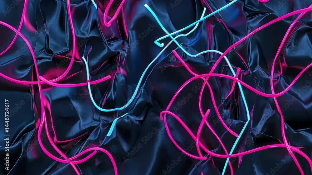 Poster vibrant neon lines intertwine against an abstract dark backdrop showcasing striking colors, 3d, abst