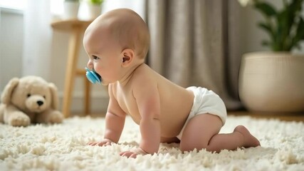 The baby rocks back and forth, not daring to crawl.