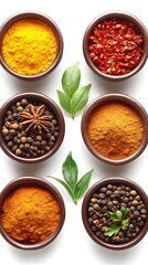 Vibrant Spices Collection in Bowls Top View