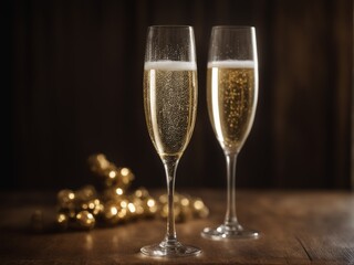 champagne glasses on table, celebration concept