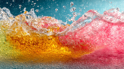 High-Resolution Sparkling Water Splash Photography Featuring Effervescent Bubbles, Refreshing Beverage, Crystal Clear Liquid, Vibrant Colors, and Dynamic Motion for Visual Impact
