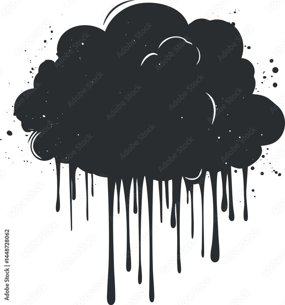 Poster abstract black cloud with dripping paint effect and splatter background for creative design