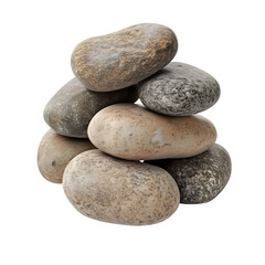 Stacked smooth grey stones isolated on white background