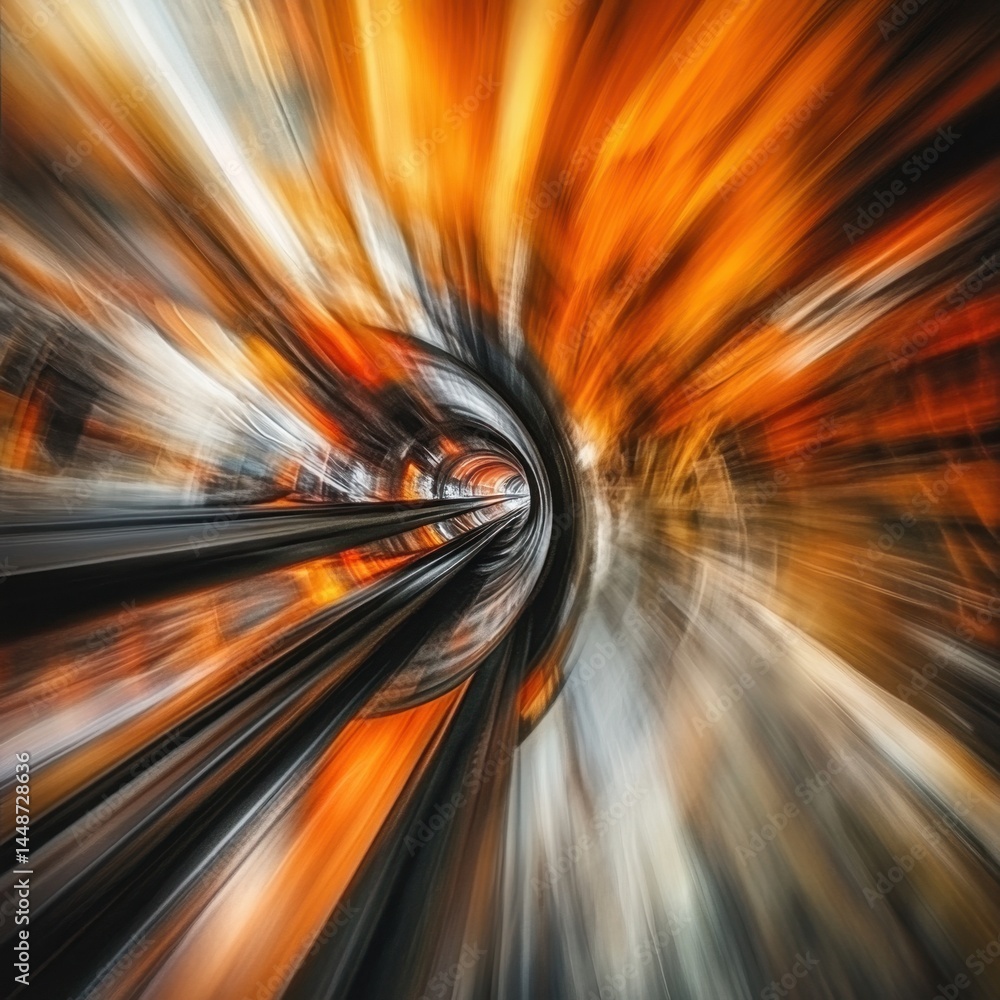 Poster abstract tunnel vision with dynamic motion blur and vibrant orange hues creating a futuristic and su