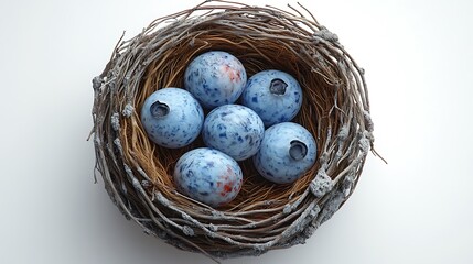 Obraz premium High Resolution Photo Of Blue Speckled Eggs In A Birds Nest On White