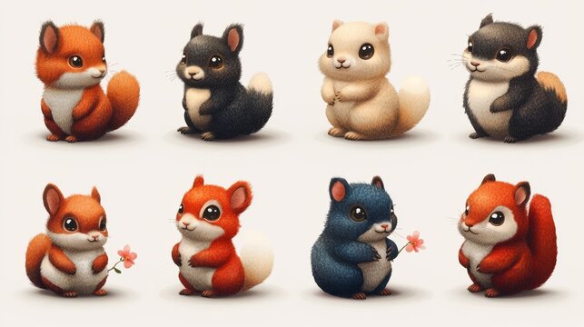 Cute digital illustrations of diverse chipmunks and squirrels.