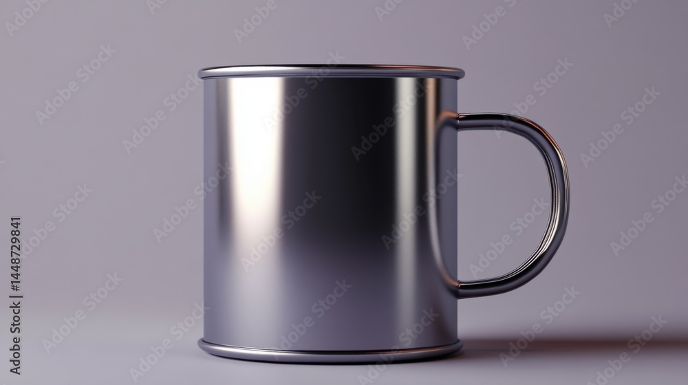 Poster elegant metallic mug with a sleek design casting soft shadows on a neutral backdrop creating a minim