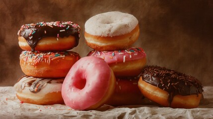 Oil Painting Donut Portrait Background, Large Copy Space, Sweet Treat Photography