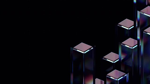Abstract animation, geometric design with moving glass blocks, 4k looping video, 3d render