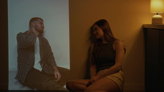 Full low key shot of young woman missing her boyfriend and dreaming of real life date, having long distance relationship