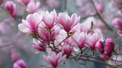 Obraz premium Pink Magnolia Tree Blossoms: Stunning Spring Flower Photography, High-Resolution