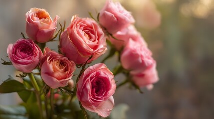 Stunning Bokeh Rose Bouquet Photography, Floral Arrangement, Beautiful Flowers, Romantic Roses, Soft Focus, Blurred Background, Close Up, Detailed Bloom