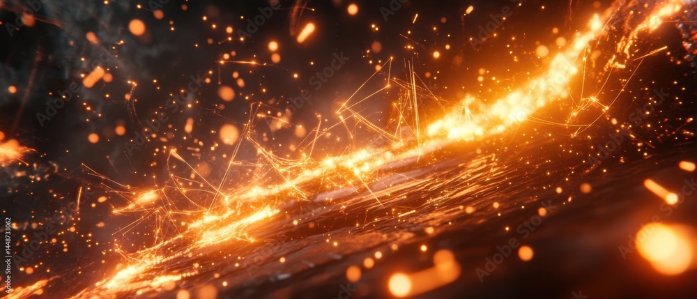 Poster glowing network of interconnected lines and particles creating a futuristic and energetic visual dis
