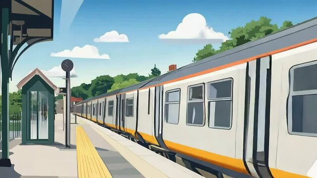 Colorful train at a station illustration