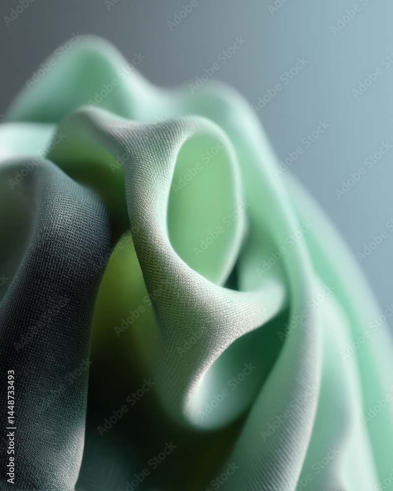 Poster elegant mint fabric texture in soft folds creating a serene and calming mood with a focus on delicat