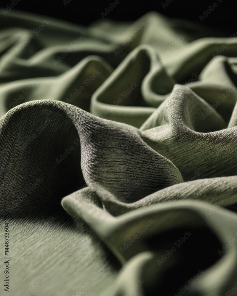 Poster elegant draped olive fabric texture background with soft folds and subtle light creating a luxurious