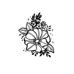 Black and white rose silhouette on a white background. Rose vinyl vector.