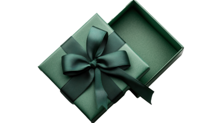 Wrapped green gift box with satin ribbon on white background awaiting to be opened for a special occasion