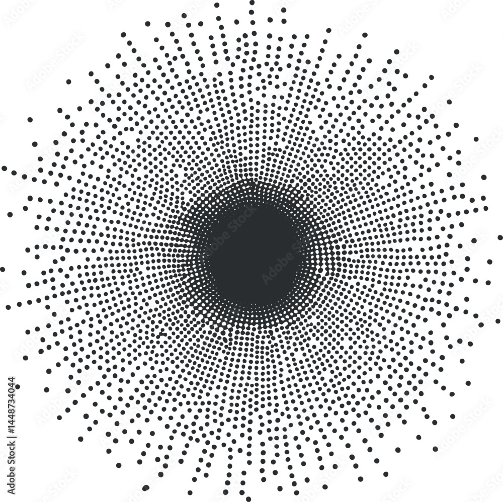 Aufkleber abstract circular pattern made of black dots radiating from the center on white background