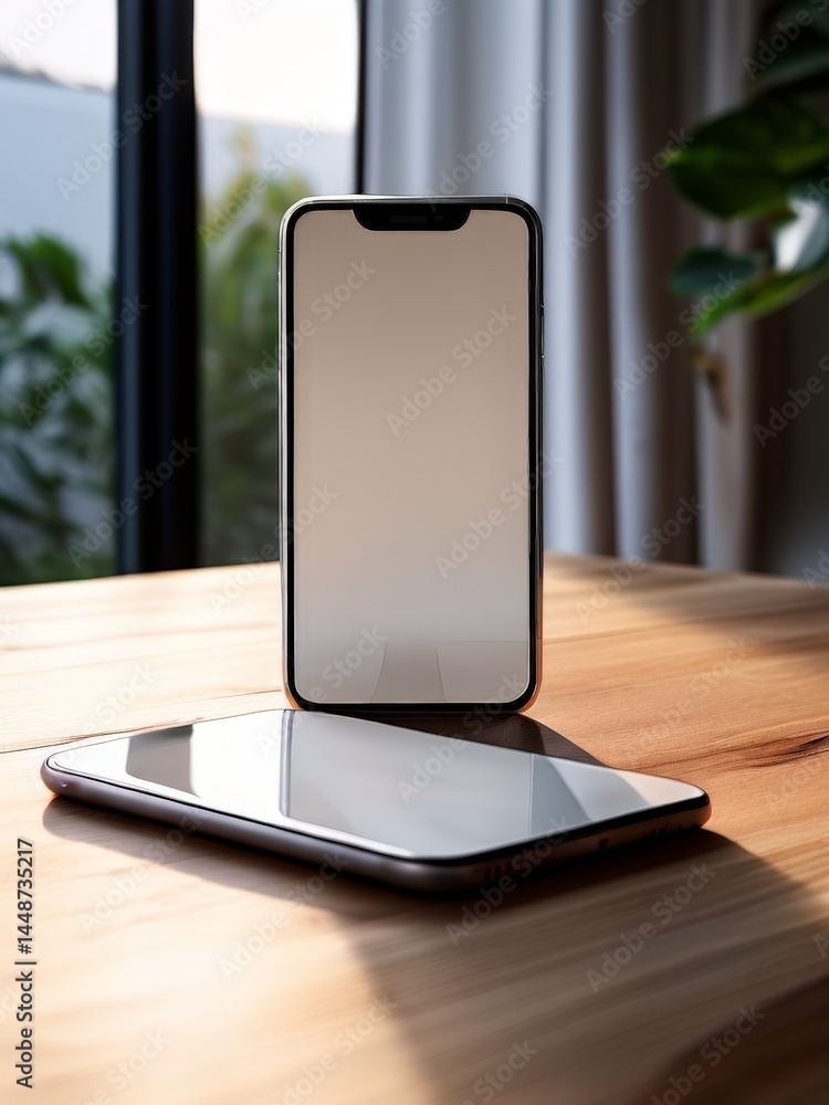 Poster mockup laptop with blank screen on the table. 3d rendering