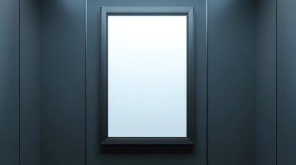 Empty framed picture on dark interior wall.