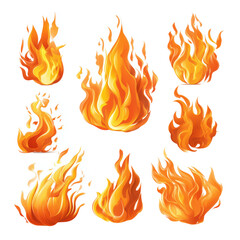 Collection of Vivid Fire Illustrations.  Intense Flames, Perfect for Graphic Design or Animation Projects. , isolated on white background PNG