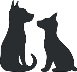 Silhouette of a dog and cat sitting side by side representing pet friendship and companionship