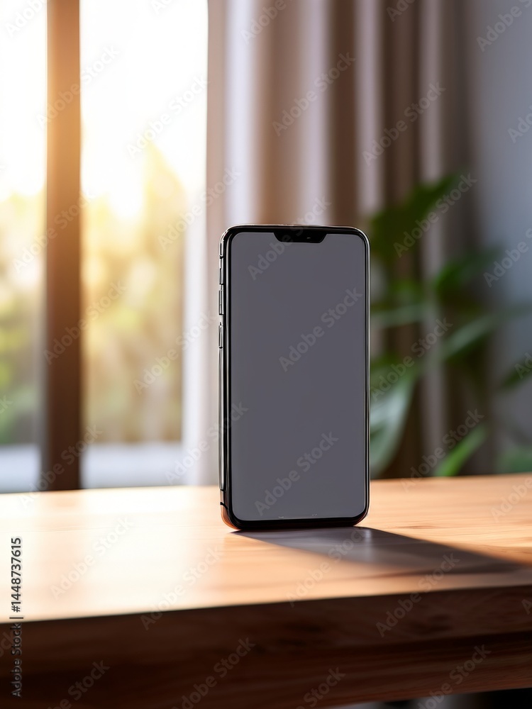Poster smartphone with blank screen on table. 3d rendering
