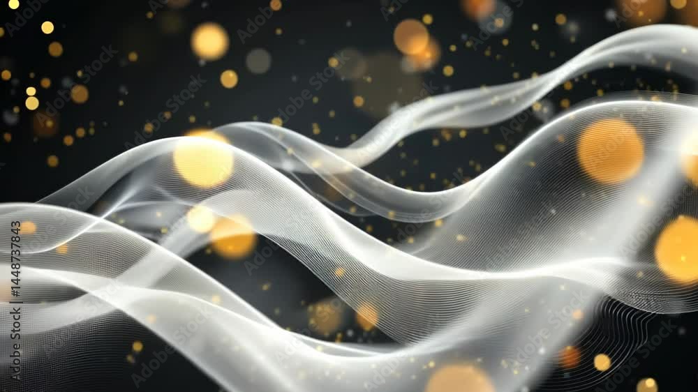 Poster explore the captivating dance of light and motion amidst golden waves swirling in a mesmerizing disp
