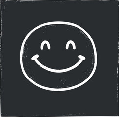 Simple hand-drawn smiling face icon on chalkboard background representing happiness and joy