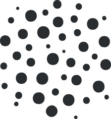 Black dots of varying sizes randomly scattered on a white background creating a polka dot pattern